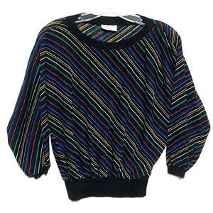 Vintage Its Pure Gould Rainbow Striped Sweater Womens S Retro 70s Made USA